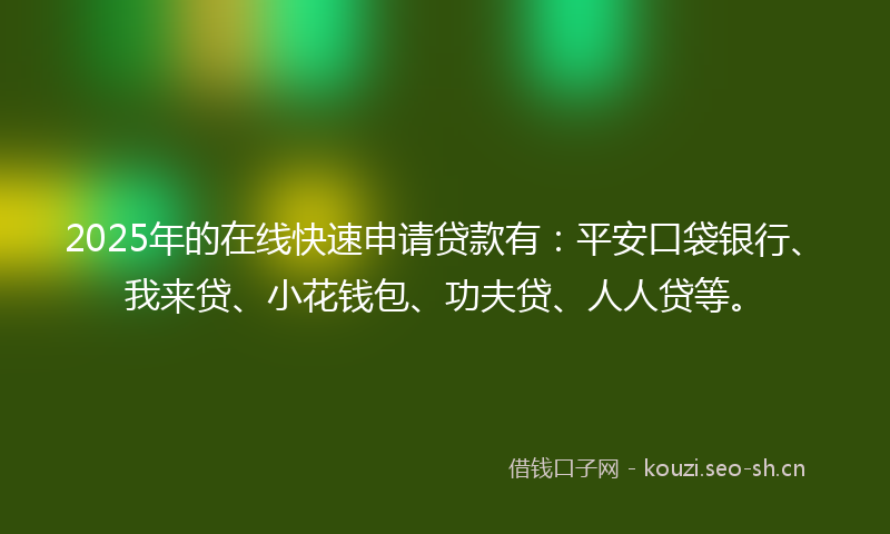 2025年的在线快速申请贷款有：平安口袋银行、我来贷、小花钱包、功夫贷、人人贷等。