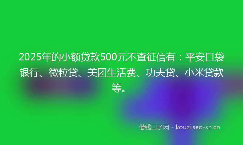2025年的小额贷款500元不查征信有：平安口袋银行、微粒贷、美团生活费、功夫贷、小米贷款等。