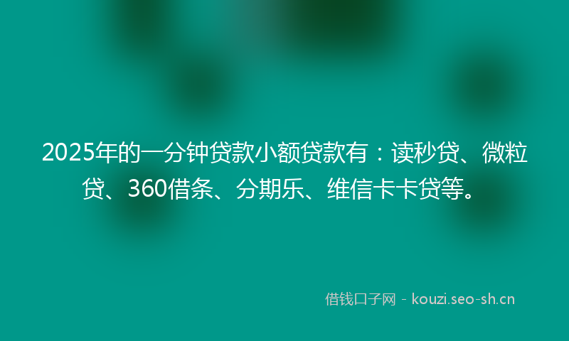 2025年的一分钟贷款小额贷款有：读秒贷、微粒贷、360借条、分期乐、维信卡卡贷等。