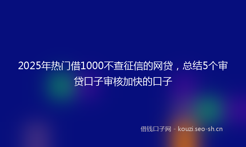 2025年热门借1000不查征信的网贷，总结5个审贷口子审核加快的口子