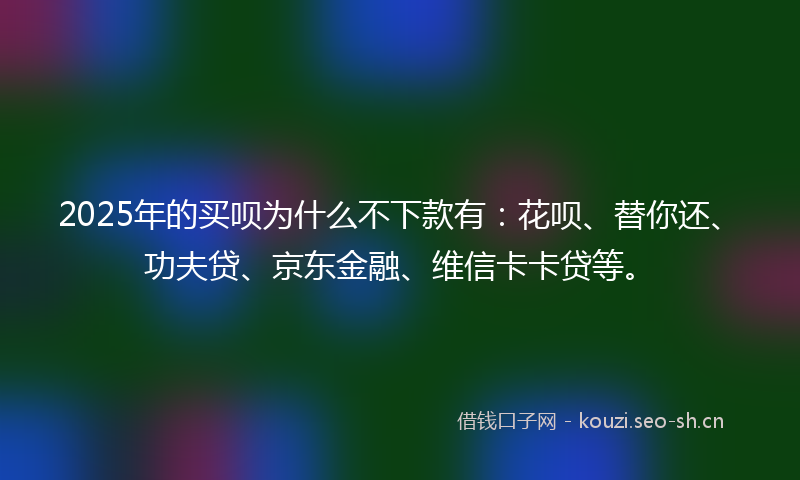 2025年的买呗为什么不下款有：花呗、替你还、功夫贷、京东金融、维信卡卡贷等。