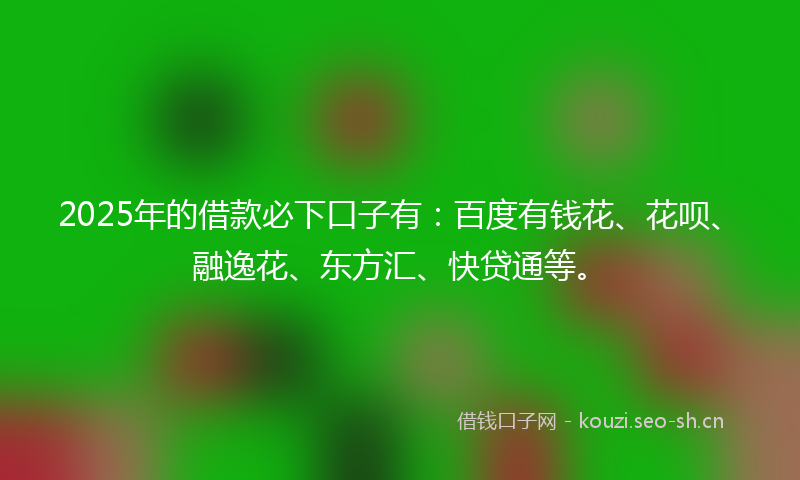 2025年的借款必下口子有：百度有钱花、花呗、融逸花、东方汇、快贷通等。