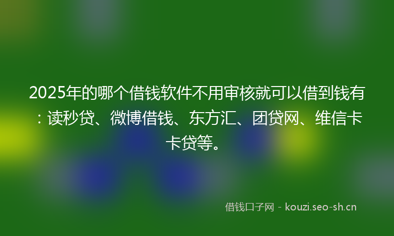 2025年的哪个借钱软件不用审核就可以借到钱有:读秒贷、微博借钱、东方汇、团贷网、维信卡卡贷等。