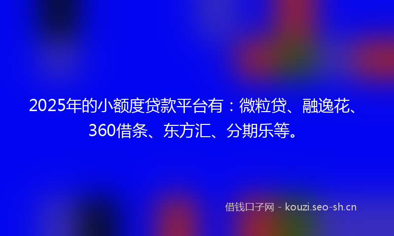2025年的小额度贷款平台有：微粒贷、融逸花、360借条、东方汇、分期乐等。