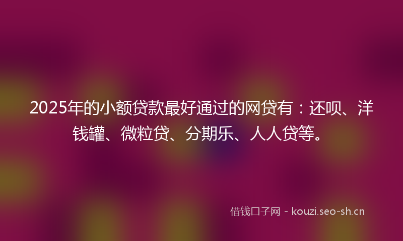 2025年的小额贷款最好通过的网贷有：还呗、洋钱罐、微粒贷、分期乐、人人贷等。