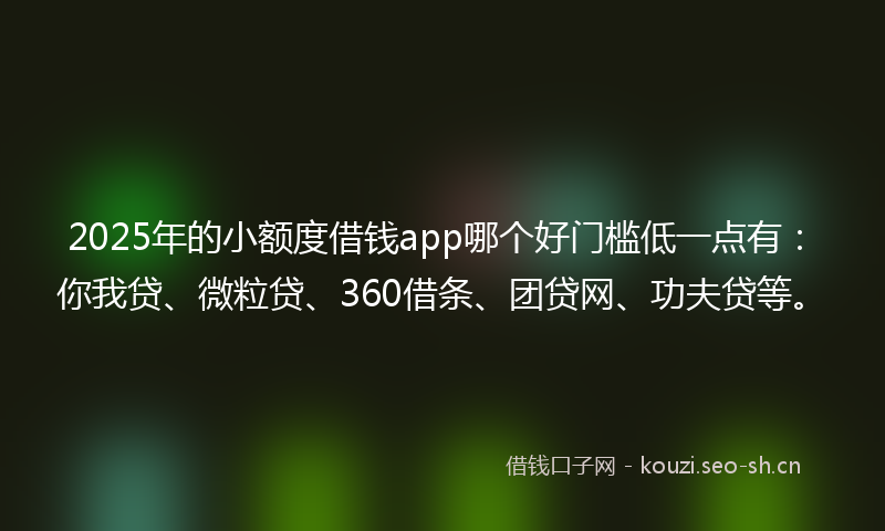2025年的小额度借钱app哪个好门槛低一点有：你我贷、微粒贷、360借条、团贷网、功夫贷等。