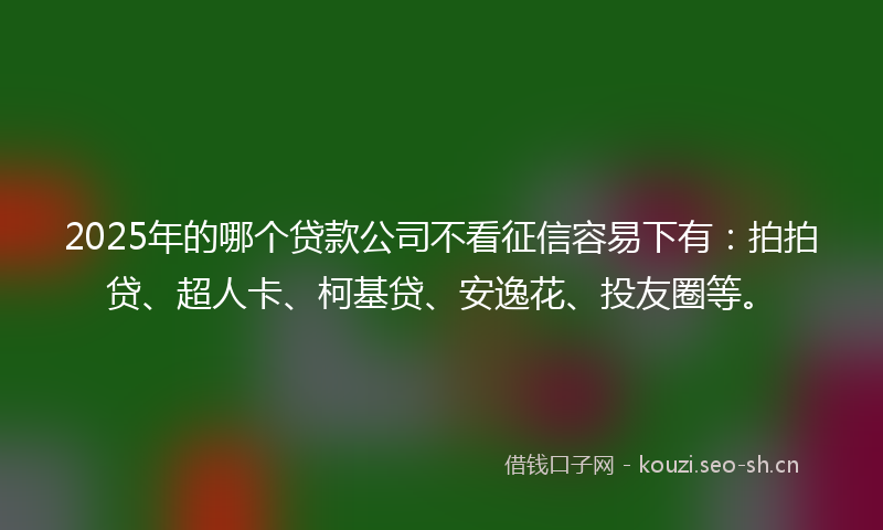 2025年的哪个贷款公司不看征信容易下有:拍拍贷、超人卡、柯基贷、安逸花、投友圈等。