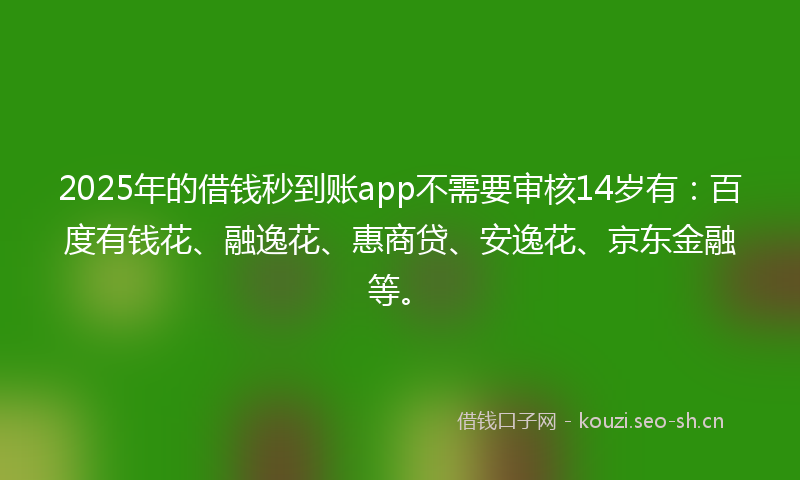 2025年的借钱秒到账app不需要审核14岁有：百度有钱花、融逸花、惠商贷、安逸花、京东金融等。