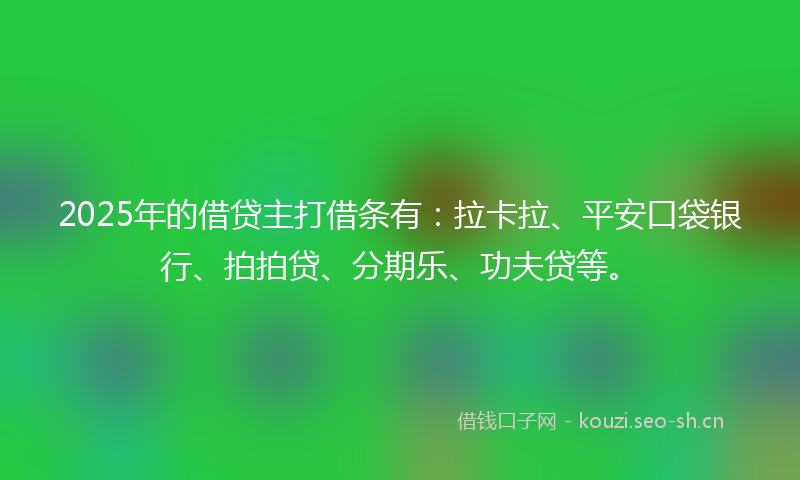 2025年的借贷主打借条有：拉卡拉、平安口袋银行、拍拍贷、分期乐、功夫贷等。
