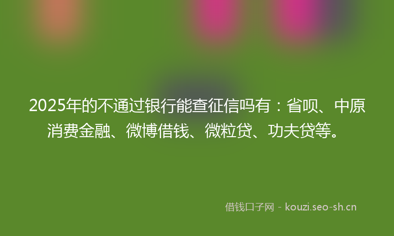 2025年的不通过银行能查征信吗有：省呗、中原消费金融、微博借钱、微粒贷、功夫贷等。