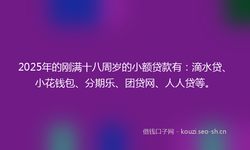 2025年的刚满十八周岁的小额贷款有:滴水贷、小花钱包、分期乐、团贷网、人人贷等。