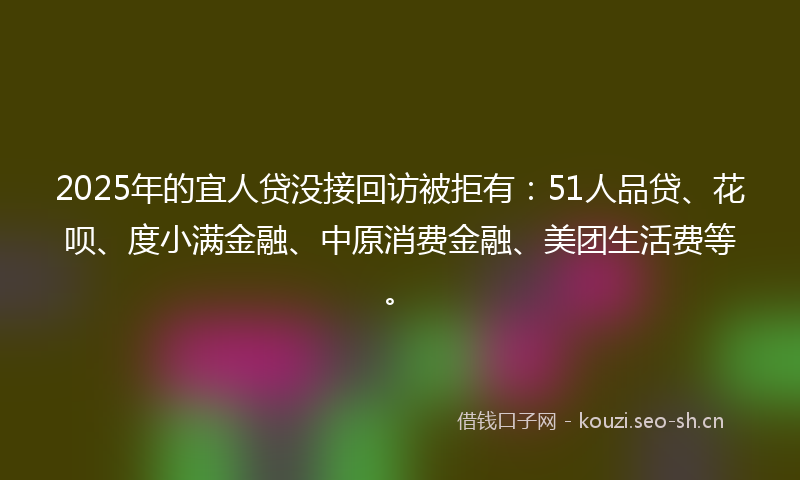 2025年的宜人贷没接回访被拒有：51人品贷、花呗、度小满金融、中原消费金融、美团生活费等。