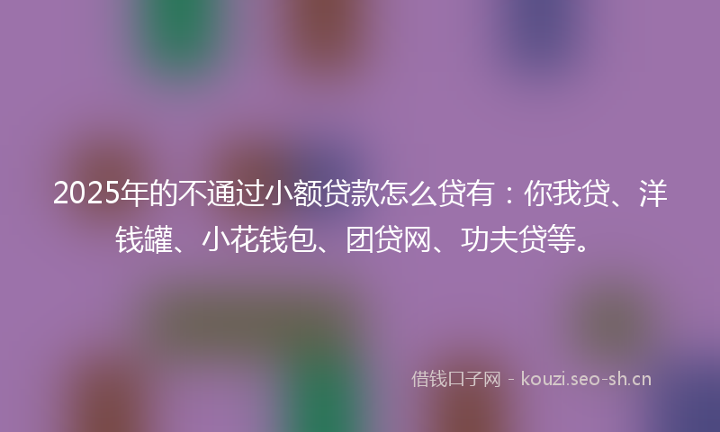 2025年的不通过小额贷款怎么贷有：你我贷、洋钱罐、小花钱包、团贷网、功夫贷等。