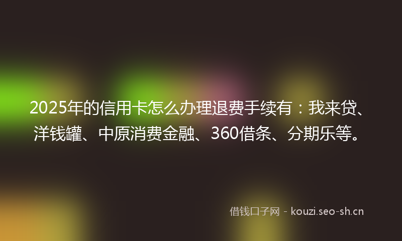 2025年的信用卡怎么办理退费手续有：我来贷、洋钱罐、中原消费金融、360借条、分期乐等。