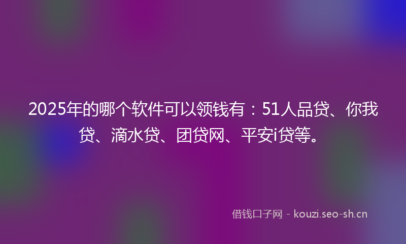 2025年的哪个软件可以领钱有：51人品贷、你我贷、滴水贷、团贷网、平安i贷等。