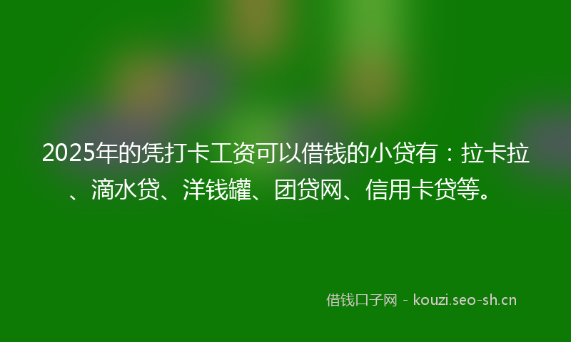 2025年的凭打卡工资可以借钱的小贷有:拉卡拉、滴水贷、洋钱罐、团贷网、信用卡贷等。