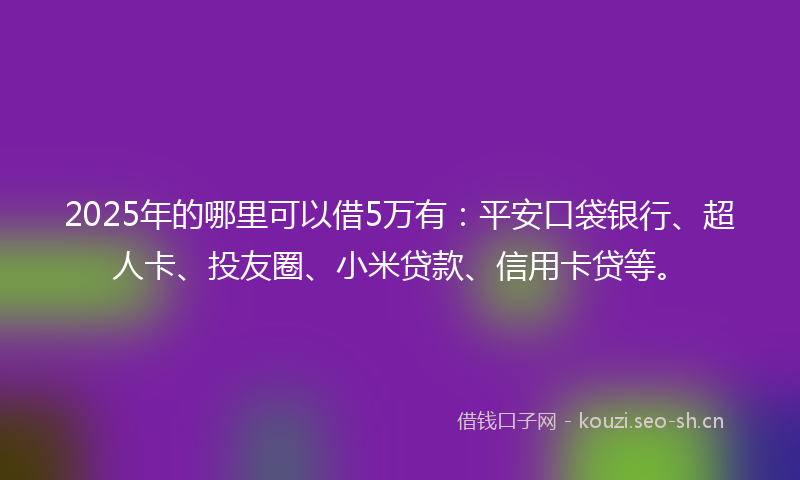 2025年的哪里可以借5万有：平安口袋银行、超人卡、投友圈、小米贷款、信用卡贷等。