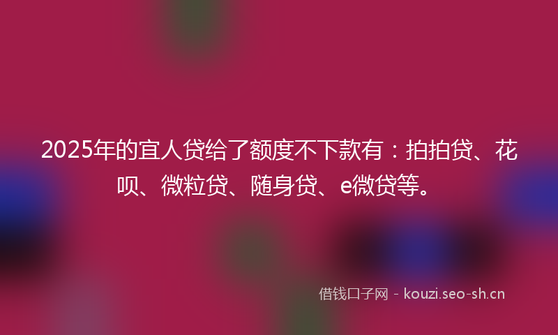 2025年的宜人贷给了额度不下款有:拍拍贷、花呗、微粒贷、随身贷、e微贷等。