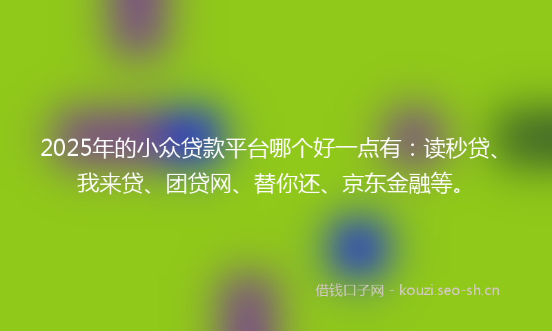 2025年的小众贷款平台哪个好一点有：读秒贷、我来贷、团贷网、替你还、京东金融等。