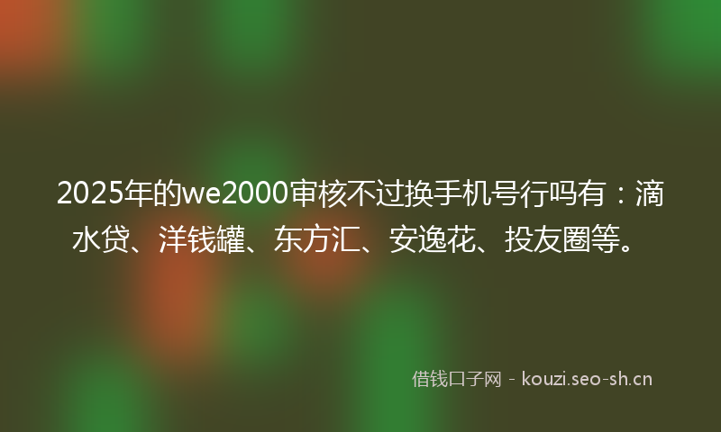 2025年的we2000审核不过换手机号行吗有：滴水贷、洋钱罐、东方汇、安逸花、投友圈等。