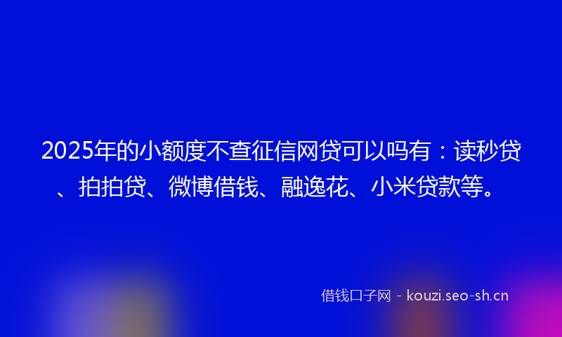 2025年的小额度不查征信网贷可以吗有：读秒贷、拍拍贷、微博借钱、融逸花、小米贷款等。