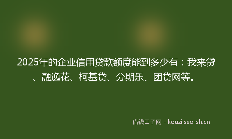 2025年的企业信用贷款额度能到多少有：我来贷、融逸花、柯基贷、分期乐、团贷网等。