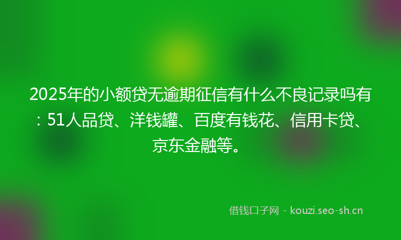 2025年的小额贷无逾期征信有什么不良记录吗有：51人品贷、洋钱罐、百度有钱花、信用卡贷、京东金融等。