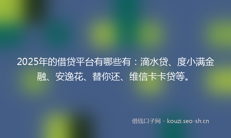 2025年的借贷平台有哪些有：滴水贷、度小满金融、安逸花、替你还、维信卡卡贷等。