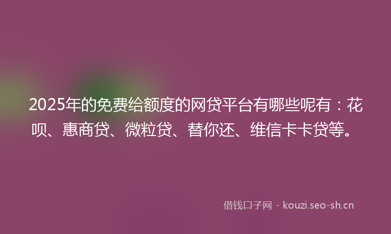 2025年的免费给额度的网贷平台有哪些呢有：花呗、惠商贷、微粒贷、替你还、维信卡卡贷等。