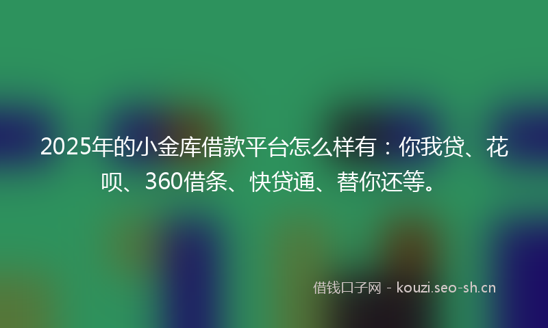 2025年的小金库借款平台怎么样有：你我贷、花呗、360借条、快贷通、替你还等。