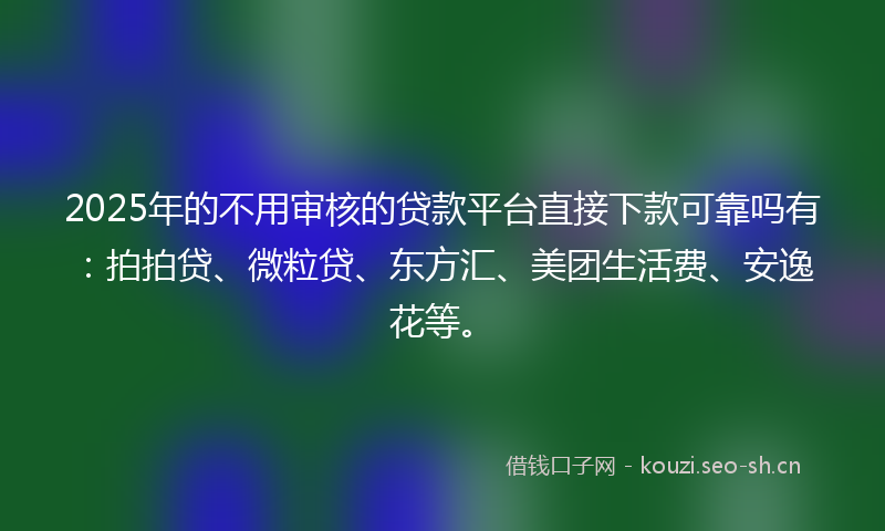 2025年的不用审核的贷款平台直接下款可靠吗有：拍拍贷、微粒贷、东方汇、美团生活费、安逸花等。