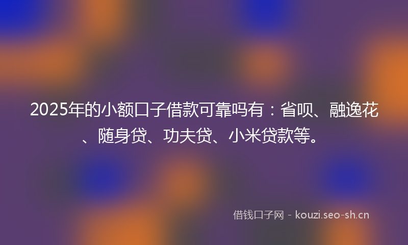 2025年的小额口子借款可靠吗有：省呗、融逸花、随身贷、功夫贷、小米贷款等。