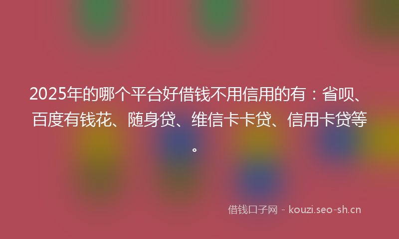 2025年的哪个平台好借钱不用信用的有：省呗、百度有钱花、随身贷、维信卡卡贷、信用卡贷等。