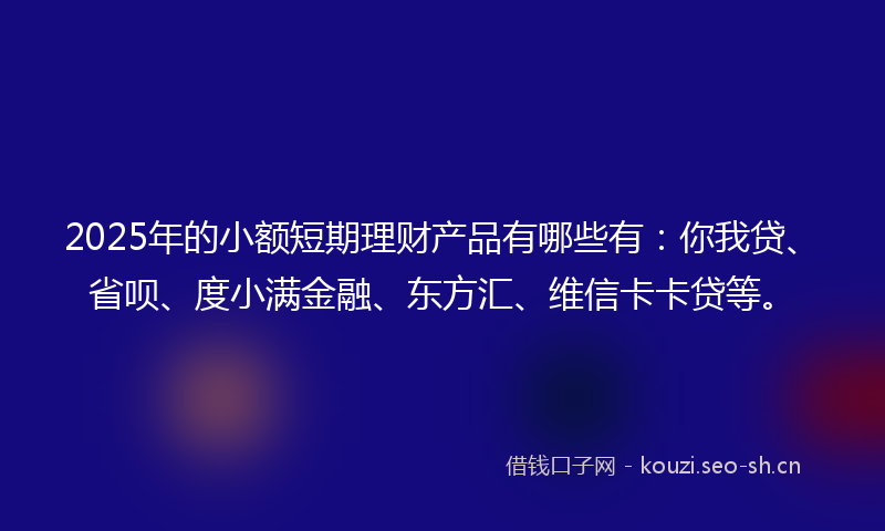 2025年的小额短期理财产品有哪些有:你我贷、省呗、度小满金融、东方汇、维信卡卡贷等。