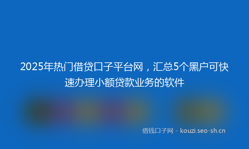 2025年热门借贷口子平台网，汇总5个黑户可快速办理小额贷款业务的软件