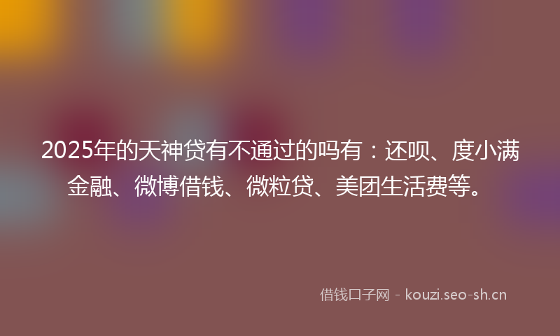 2025年的天神贷有不通过的吗有：还呗、度小满金融、微博借钱、微粒贷、美团生活费等。
