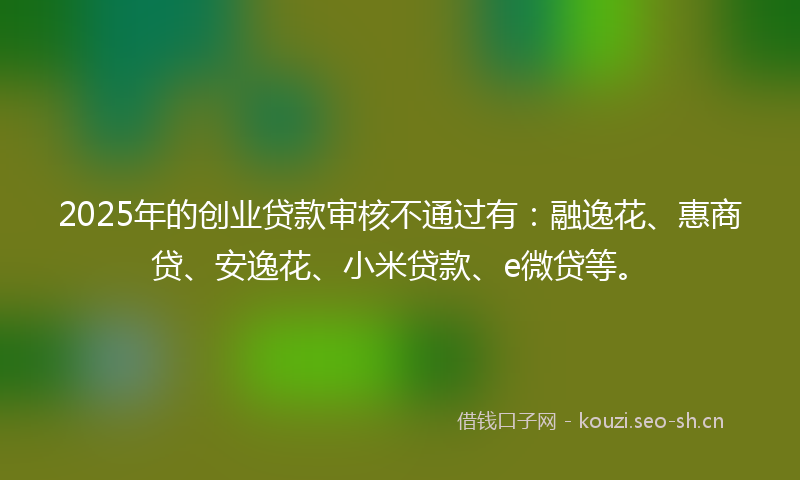 2025年的创业贷款审核不通过有：融逸花、惠商贷、安逸花、小米贷款、e微贷等。