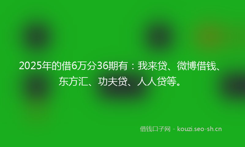 2025年的借6万分36期有：我来贷、微博借钱、东方汇、功夫贷、人人贷等。
