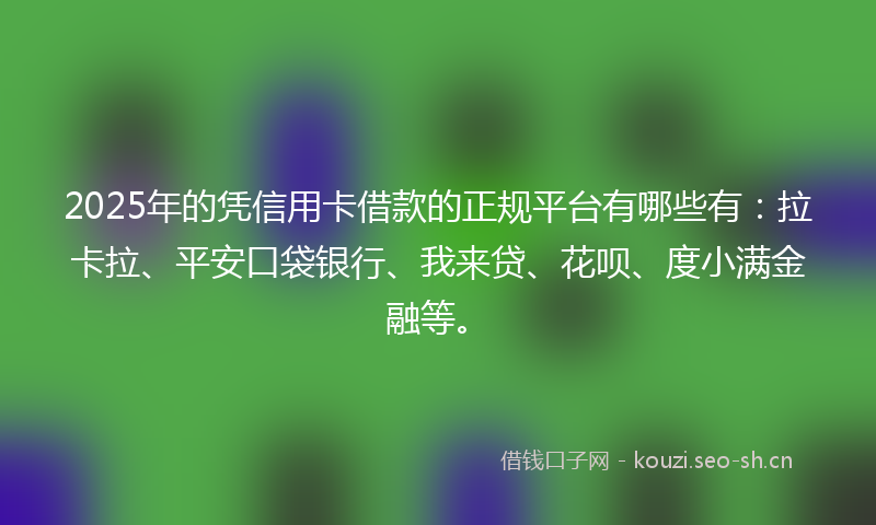 2025年的凭信用卡借款的正规平台有哪些有：拉卡拉、平安口袋银行、我来贷、花呗、度小满金融等。