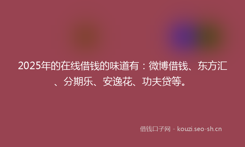 2025年的在线借钱的味道有：微博借钱、东方汇、分期乐、安逸花、功夫贷等。