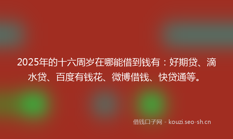 2025年的十六周岁在哪能借到钱有：好期贷、滴水贷、百度有钱花、微博借钱、快贷通等。