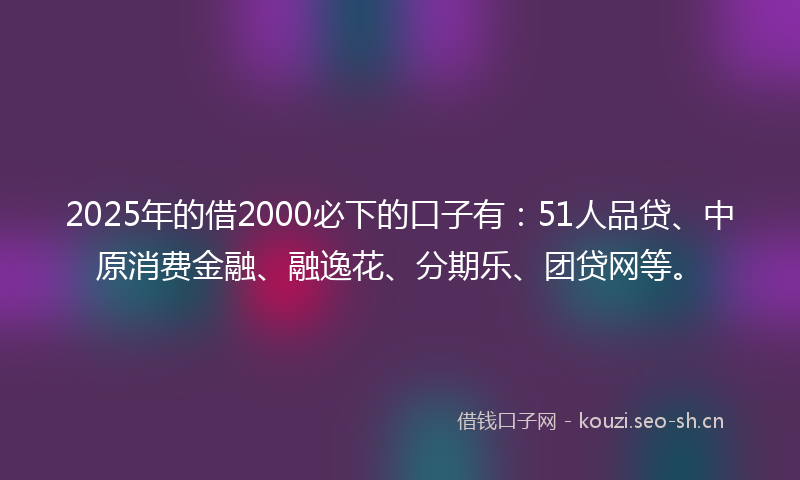 2025年的借2000必下的口子有：51人品贷、中原消费金融、融逸花、分期乐、团贷网等。