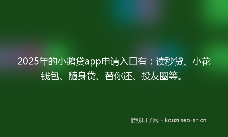 2025年的小鹅贷app申请入口有：读秒贷、小花钱包、随身贷、替你还、投友圈等。