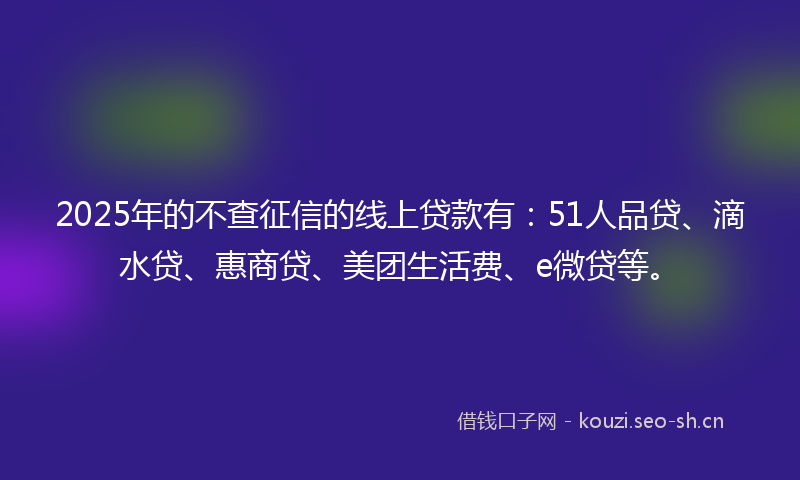 2025年的不查征信的线上贷款有：51人品贷、滴水贷、惠商贷、美团生活费、e微贷等。