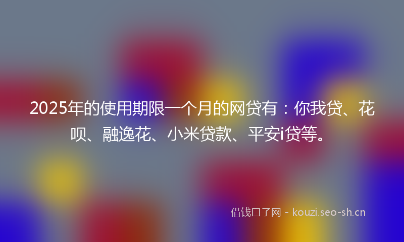 2025年的使用期限一个月的网贷有：你我贷、花呗、融逸花、小米贷款、平安i贷等。