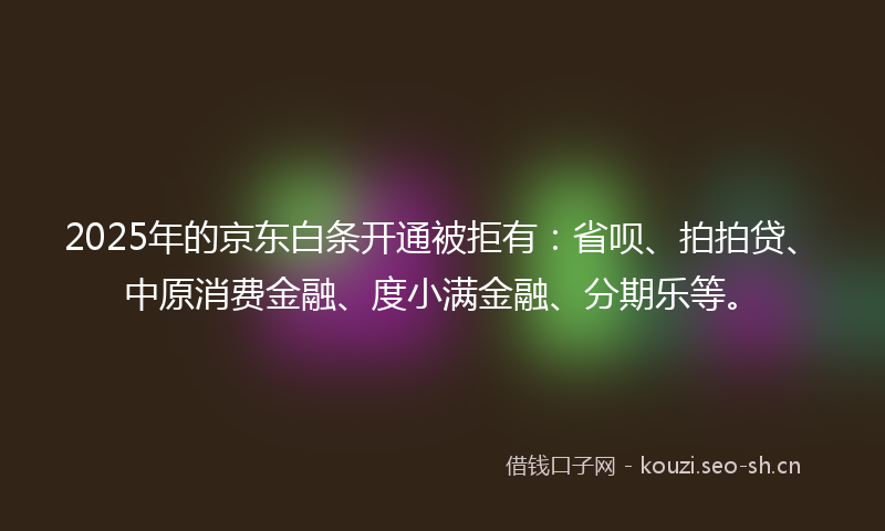 2025年的京东白条开通被拒有：省呗、拍拍贷、中原消费金融、度小满金融、分期乐等。