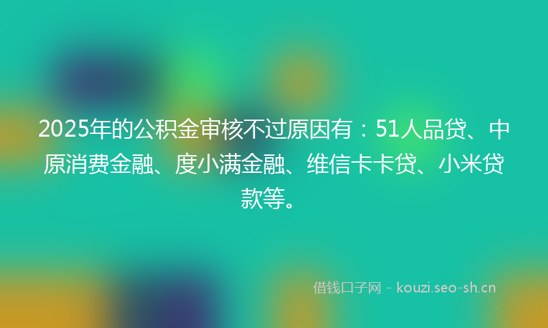 2025年的公积金审核不过原因有：51人品贷、中原消费金融、度小满金融、维信卡卡贷、小米贷款等。