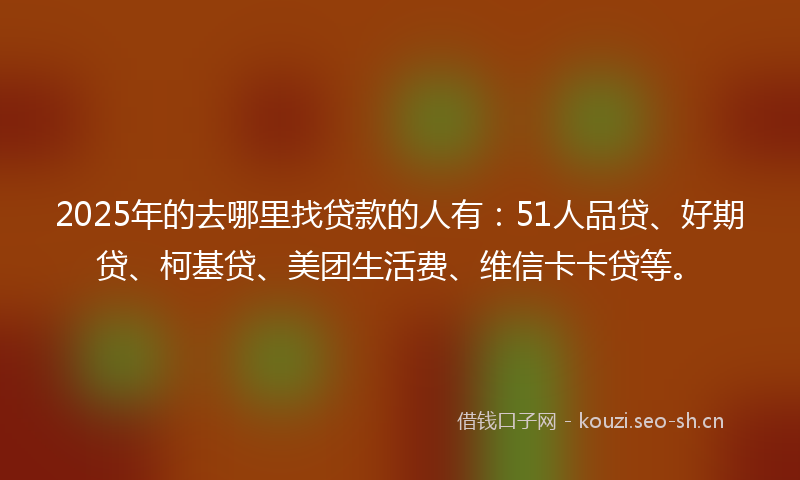 2025年的去哪里找贷款的人有：51人品贷、好期贷、柯基贷、美团生活费、维信卡卡贷等。