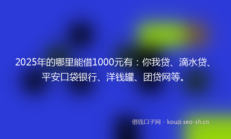 2025年的哪里能借1000元有：你我贷、滴水贷、平安口袋银行、洋钱罐、团贷网等。