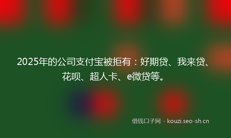 2025年的公司支付宝被拒有：好期贷、我来贷、花呗、超人卡、e微贷等。